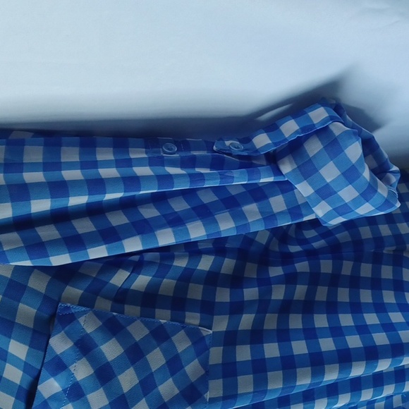 Express The Portofino Shirt size XS blue & white semi-sheer blouse - Picture 4 of 7